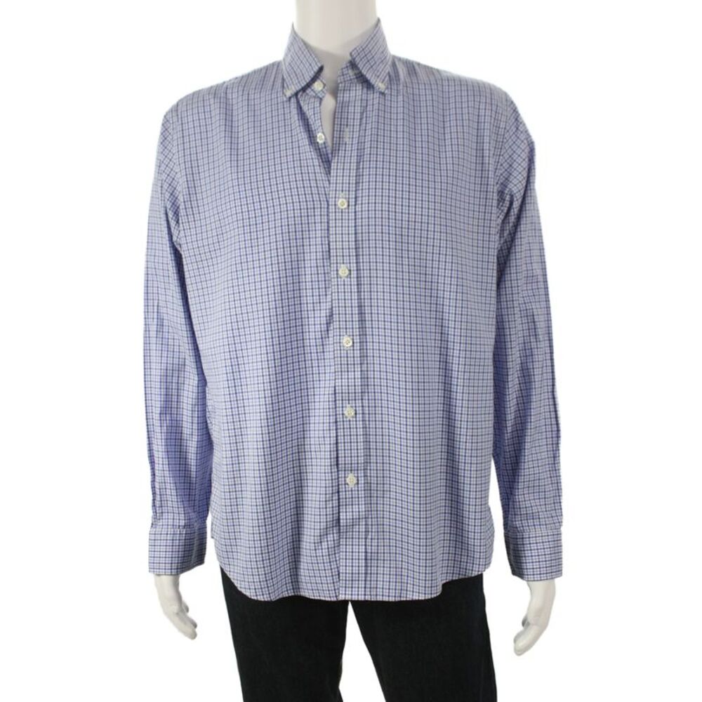 Proper Cloth Mens Plaid Long Sleeves Button Down Shirt Blue Cotton Size Medium